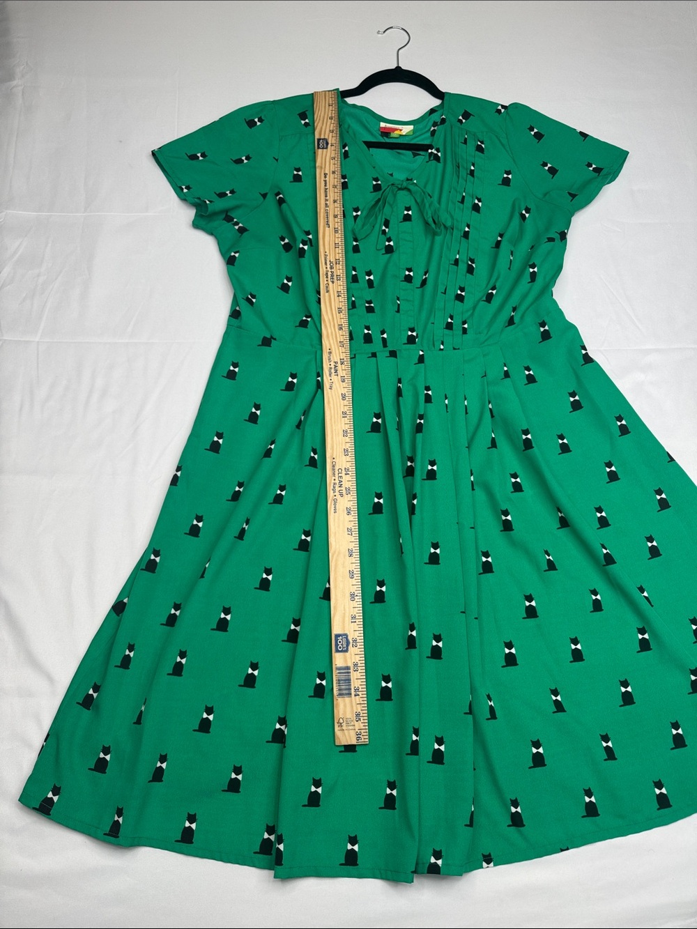 ModCloth Fervour Green Black Cats with Bow Ties Retro Dress 1X bowtie kitty cat - Picture 5 of 9